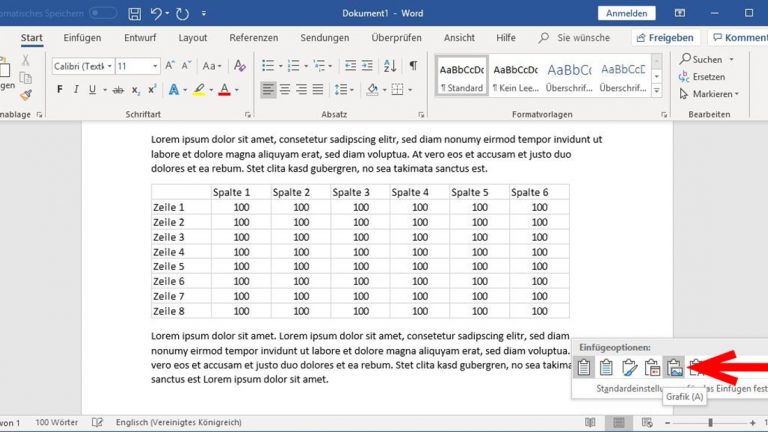 Excel-Tabelle als Grafik in Word einfügen