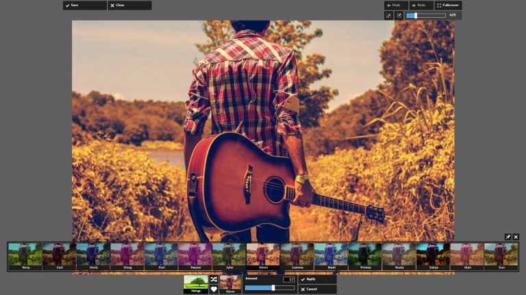 Filter von Pixlr Express auf ein Foto von Mann mit Gitarre legen