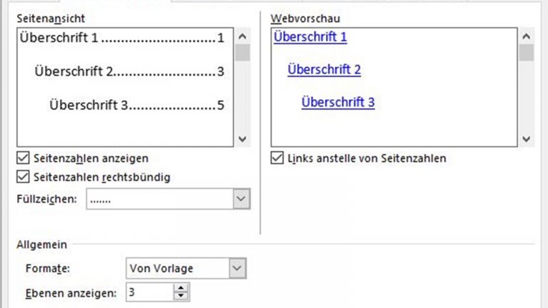 Inhaltsverzeichnis bei Microsoft Word formatieren