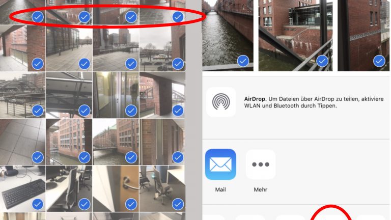 iPhone mehrere Fotos markieren Screenshot