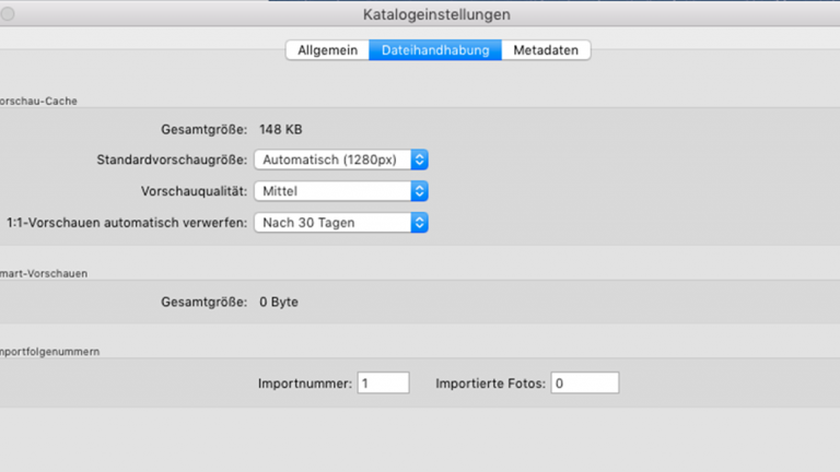 Lightroom Katalog: Dateihandhabung Vorschauqualität Lightroom-Katalog: Dateihandhabung