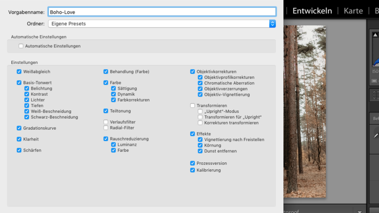 Lightroom Presets: Einstellungen eigene Presets Lightroom: Einstellungen für eigene Presets