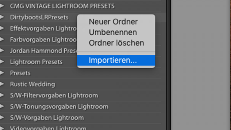 Lightroom Presets: Importieren Neue Lightroom Presets importieren