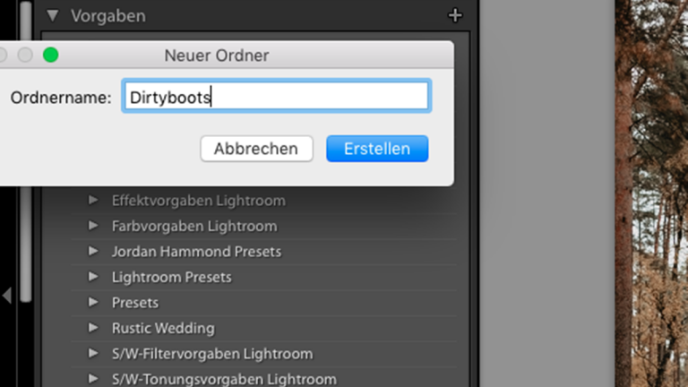 Lightroom Presets: Neuen Ordner benennen Lightroom Preset importieren: Ordner benennen