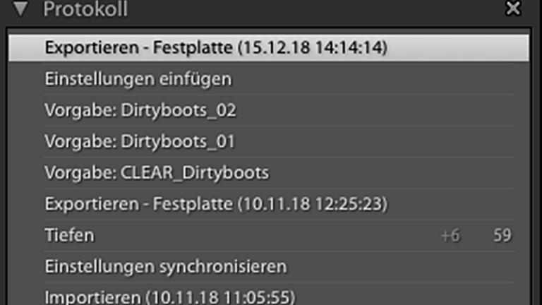 Lightroom Presets: Protokoll Lightroom: Änderungen im Protokoll nachvollziehen