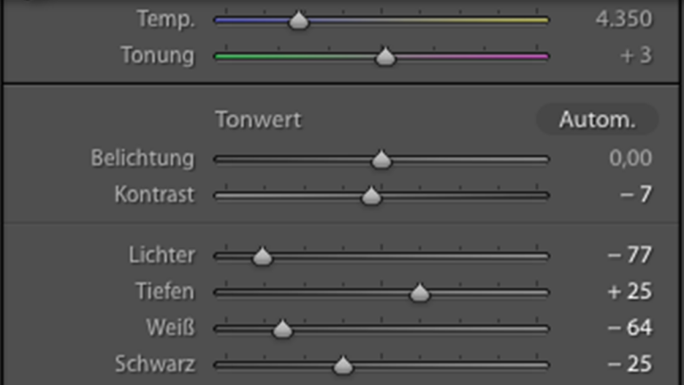 Lightroom Presets: Schieberegler Lightroom: Einstellungen mit Schieberegler verändern