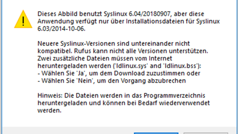 Linux neben Windows 10: Download erforderlich Rufus-Fenster Download erforderlich