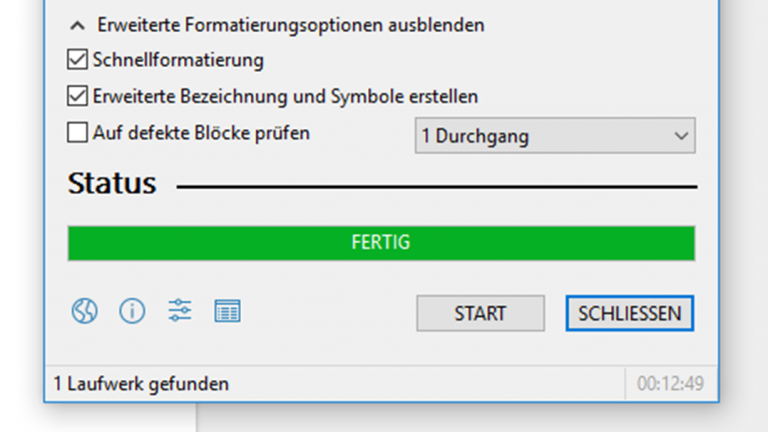 Linux neben Windows 10: Rufus-Fenster schließen Rufus-Fenster mit Einstellungen, Befehl Schliessen
