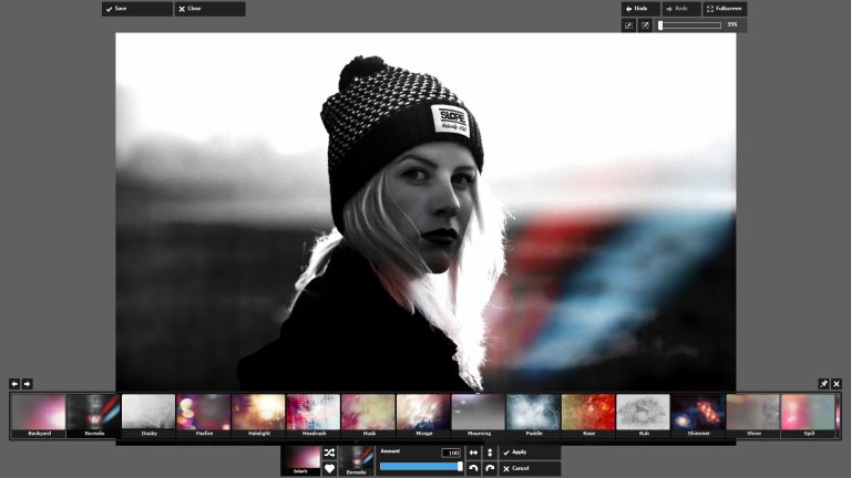 Overlay von Pixlr Express über schwarz-weißem Bild von junger Frau