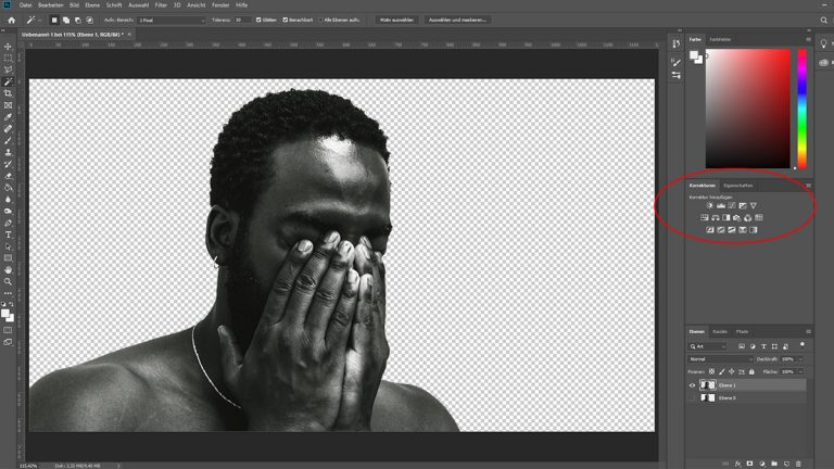 Freigestelltes Foto von einem Mann in Photoshop schwarzweiß machen
