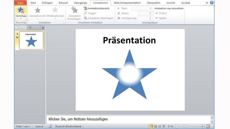 PowerPoint-Animation: Stern löst sich von innen heraus auf