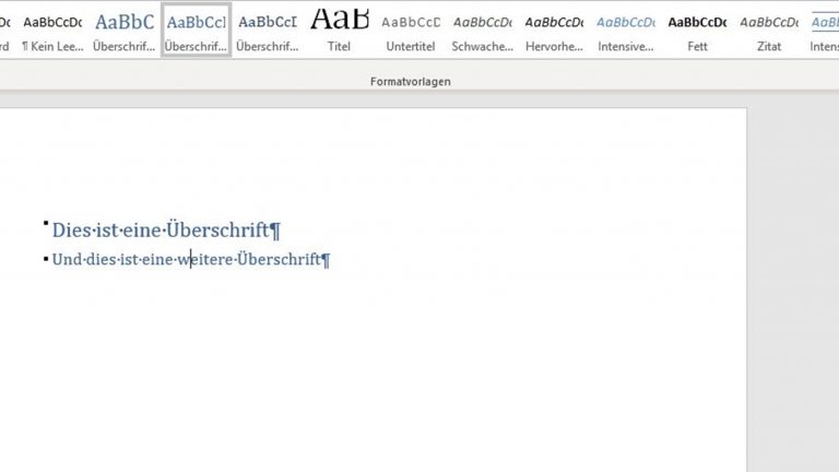 Formatvorlagen für Überschriften bei Microsoft Word