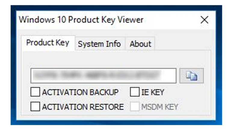 Windows-10-Key auslesen: Viewer Fenster des Windows 10 Product Key Viewer
