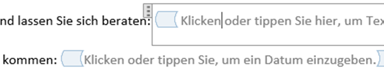 Word-Formular erstellen: Inhaltssteuerelement Word-Fenster mit umrandetem Steuerelement