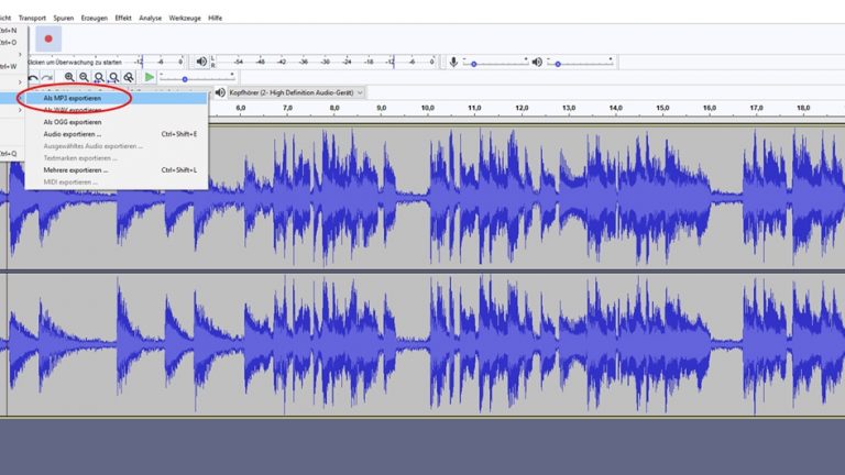 Audiodatei mit Audacity als MP3 exportieren
