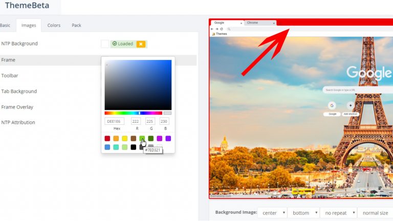 Chrome Design: Theme Beta Farben ThemeBeta Screenshot Menüleiste Farbauswahl