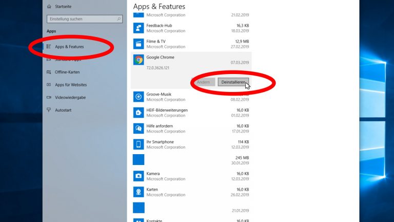 Google Chrome deinstallieren bei Windows 10