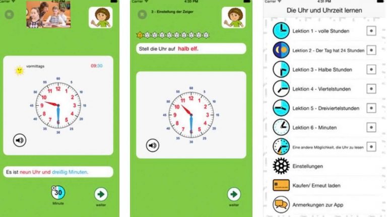 Uhr lernen mit App für Kinder: Stunden, Minuten und Sekunden