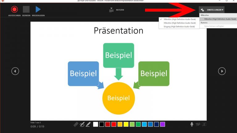 PowerPoint Endlosschleife: Einstellungen des Mikrofons prüfen