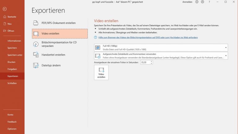 PowerPoint Endlosschleife: Video aus Präsentation erstellen