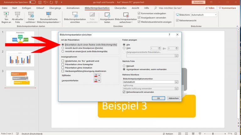 PowerPoint Endlosschleife: Art der Präsentation wählen