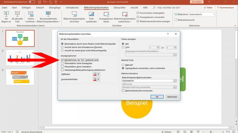 PowerPoint Endlosschleife: Anzeigeoptionen wählen