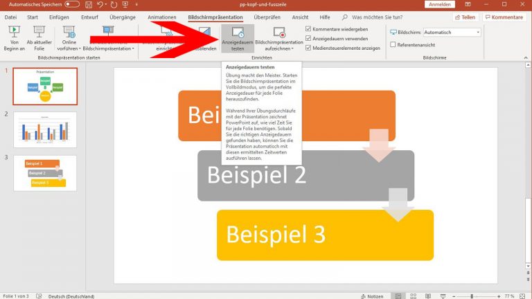 PowerPoint Endlosschleife: Anzeigedauern testen