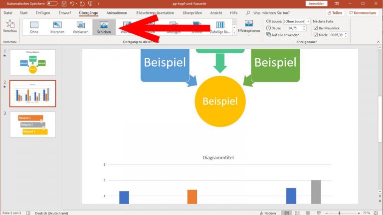 PowerPoint Endlosschleife: Schieben als Folienübergang wählen