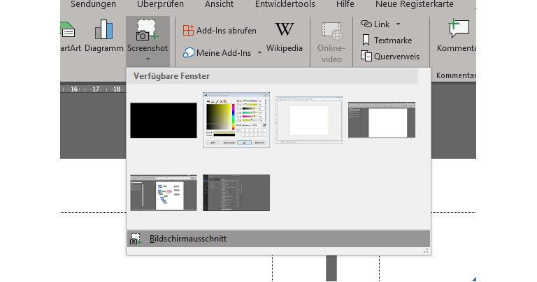 Flyer erstellen: Screenshot einfügen Word-Kontextmenü Bildschirmausschnitt