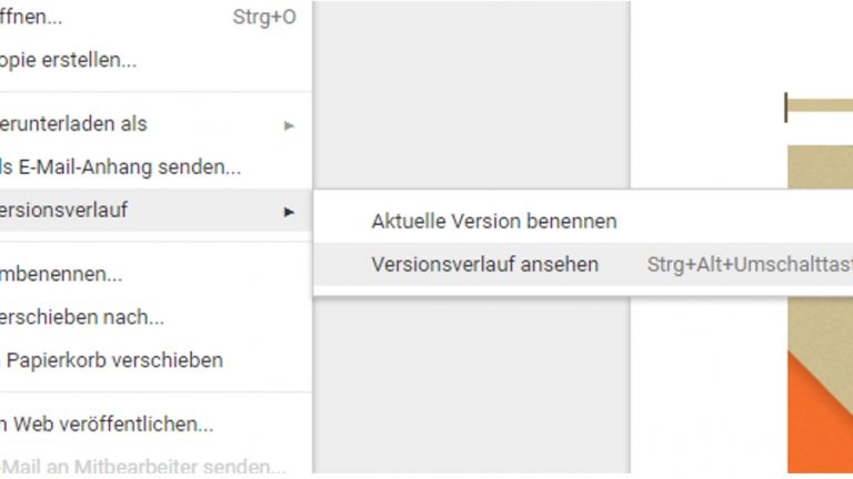 Google-Docs-Fenster: Versionsverlauf ansehen