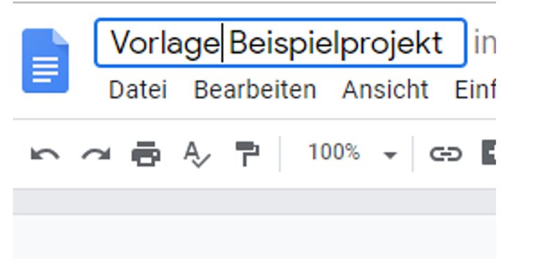 Google Docs erstellen: Vorlage benennen Google-Docs-Fenster: Dokument-Name ändern