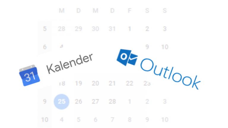 Logos Google-Kalender und Microsoft Outlook synchronisiert vor Kalenderblatt