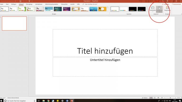 PowerPoint: Hintergrund anpassen über Menüleiste