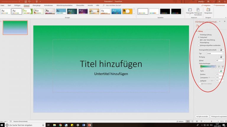 PowerPoint-Hintergrund: Farbverlauf einfügen und verändern