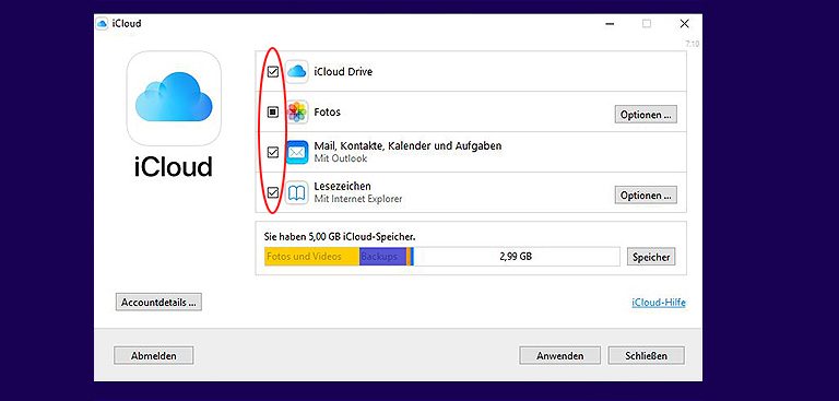 iCloud-Speicher auf Windows-PC verwalten