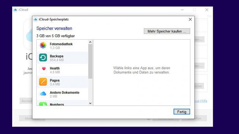 iCloud-Speicherplatz auf Windows-PC verwalten