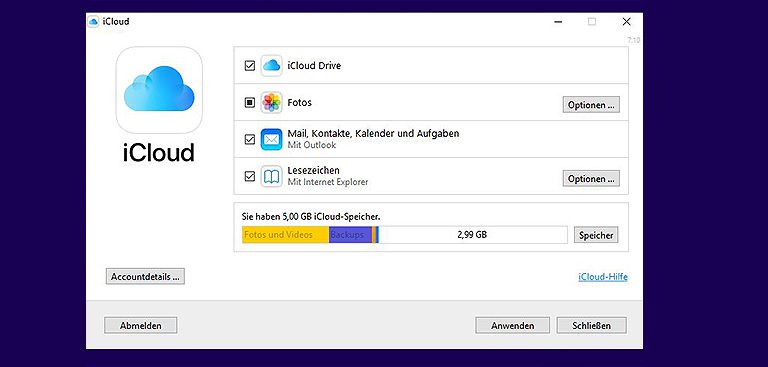 iCloud für Windows: Speicherplatz