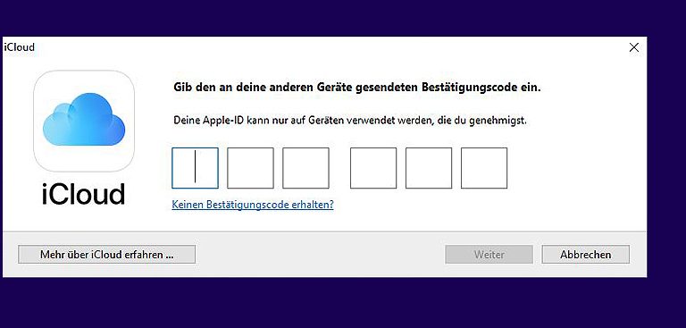 iCloud für Windows: Zahlencode