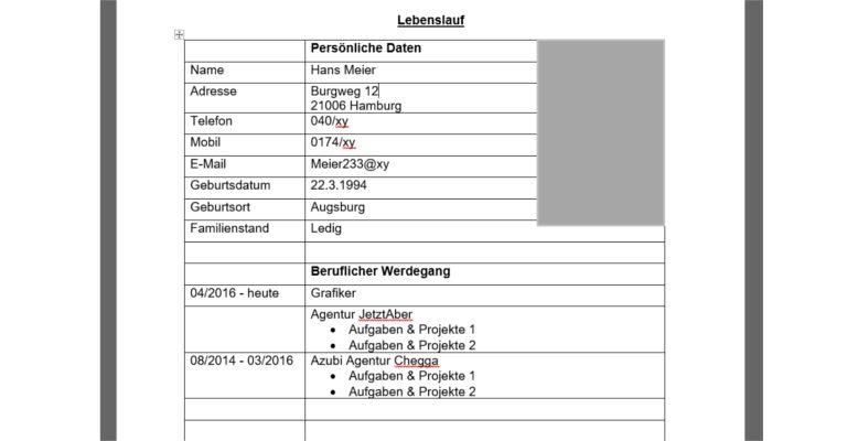 Word-Dokument mit Tabelle