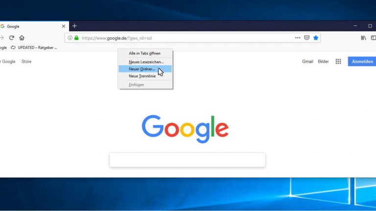 Lesezeichen-Symbolleiste: Firefox - Ordner Vers. 2 Firefox Lesezeichen Ordner anlegen Alternative Screenshot