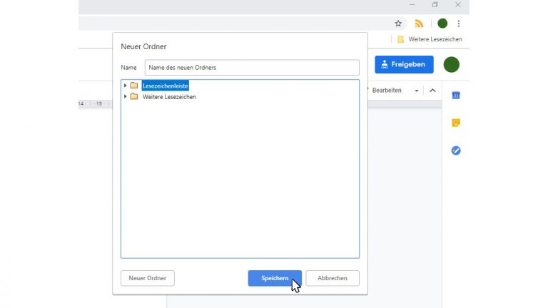 Lesezeichen-Symbolleiste: Chrome - Ordner Chrome Lesezeichenleiste Ordner anlegen Screenshot