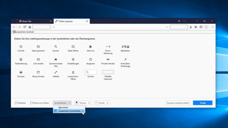 Lesezeichen-Symbolleiste: Firefox - Anzeigen Firefox Lesezeichen-Symbolleiste einblenden Screenshot