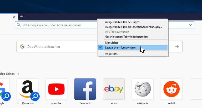 Lesezeichen-Symbolleiste: Firefox - Anzeigen Ver. 2 Firefox Ordner anlegen Screenshot