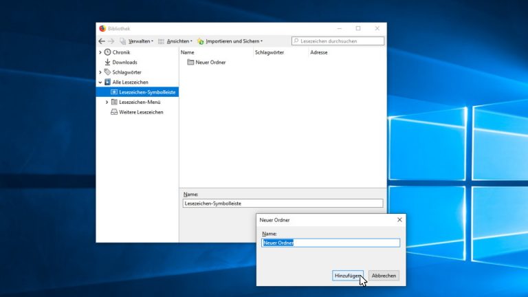 Lesezeichen-Symbolleiste: Firefox - Ordner Firefox Lesezeichen Ordner anlegen Screenshot