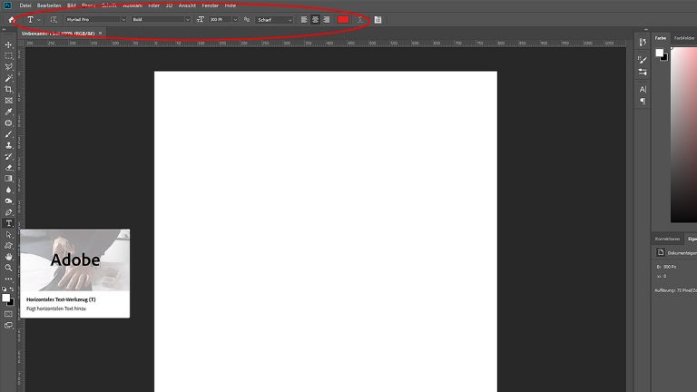 Logo erstellen mit Photoshop: Textwerkzeug Textwerkzeug in Photoshop auswählen und Text individuell anpassen