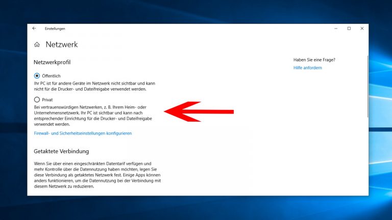 Netzwerktyp ändern: Netzwerkprofil Windows 10 Netzwerktyp ändern über Einstellungen Screenshot 3
