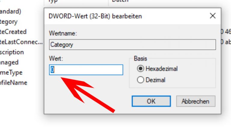 Netzwerktyp ändern: Registry Wert Windows 10 Netzwerktyp ändern über Registry Screenshot 3