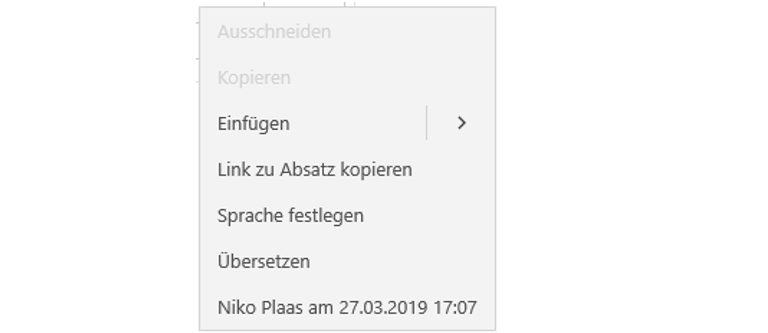 OneNote Tabelle Kontextmenü