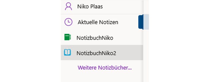 OneNote-Fenster Spalte Notizbücher