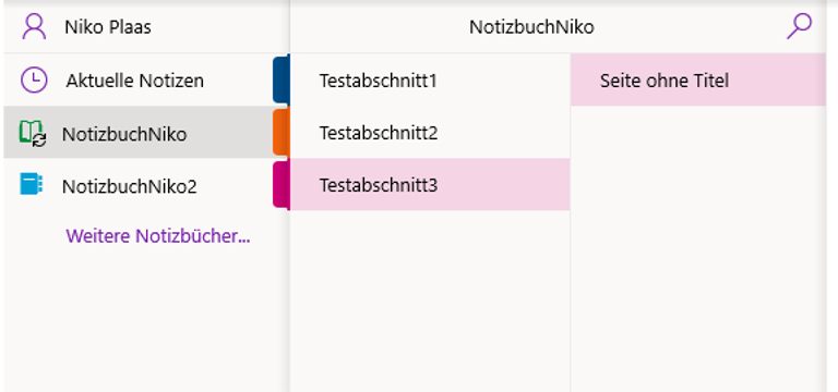 OneNote-Seite neue Abschnitte und Umbenennung